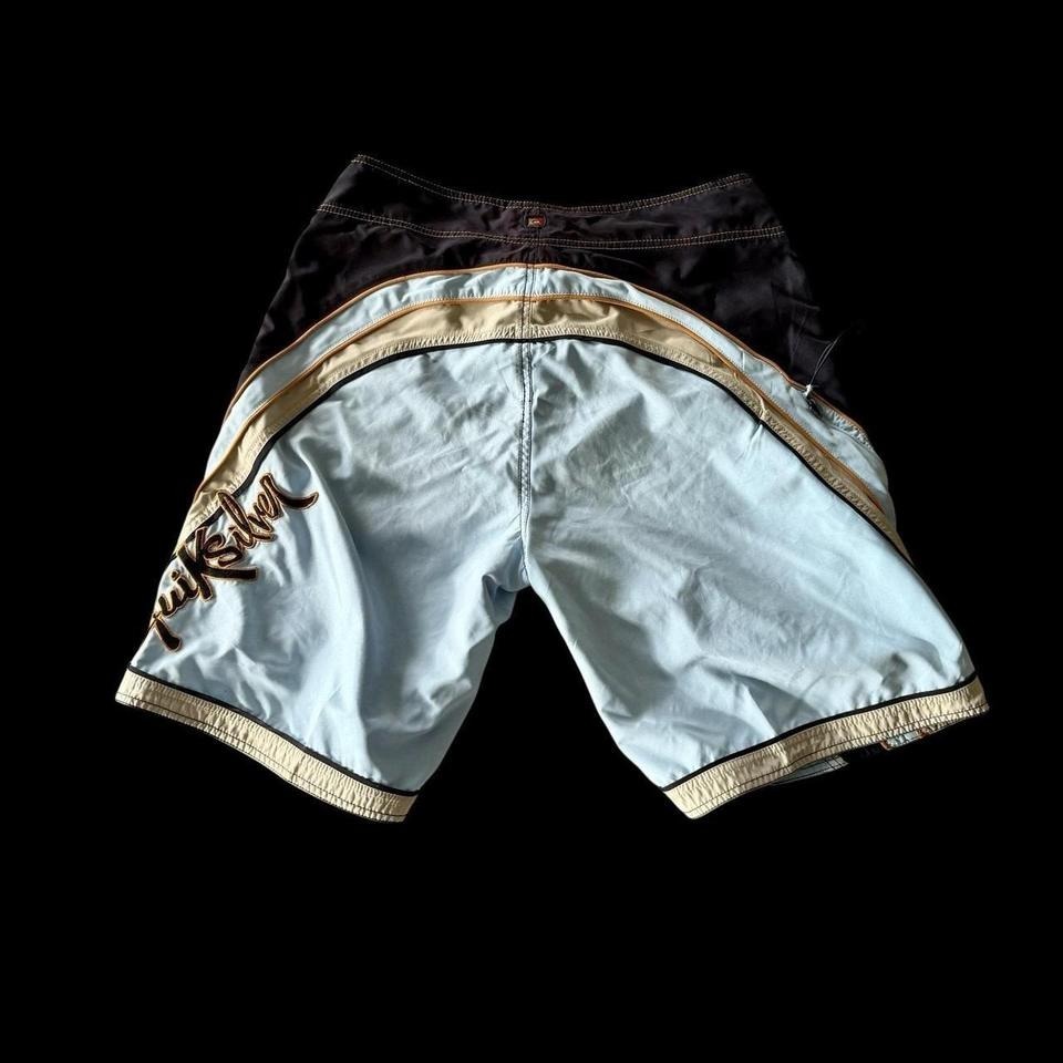 Vintage 90's Quiksilver Mens Board Shorts Blue Brown Waist Sz 33